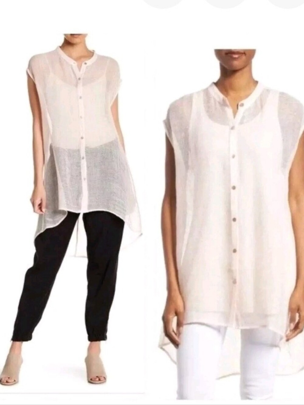 Eileen Fisher Tan Linen Vest XL